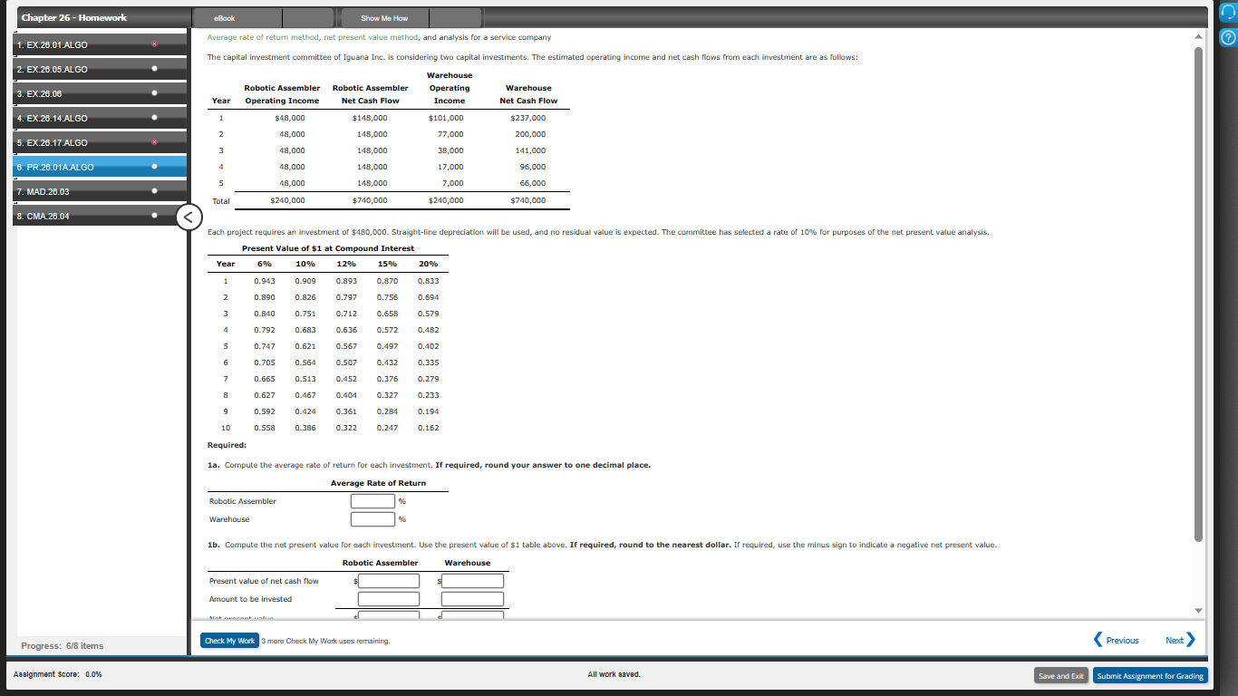 Chapter 26 - Homework Back Show Me How Average