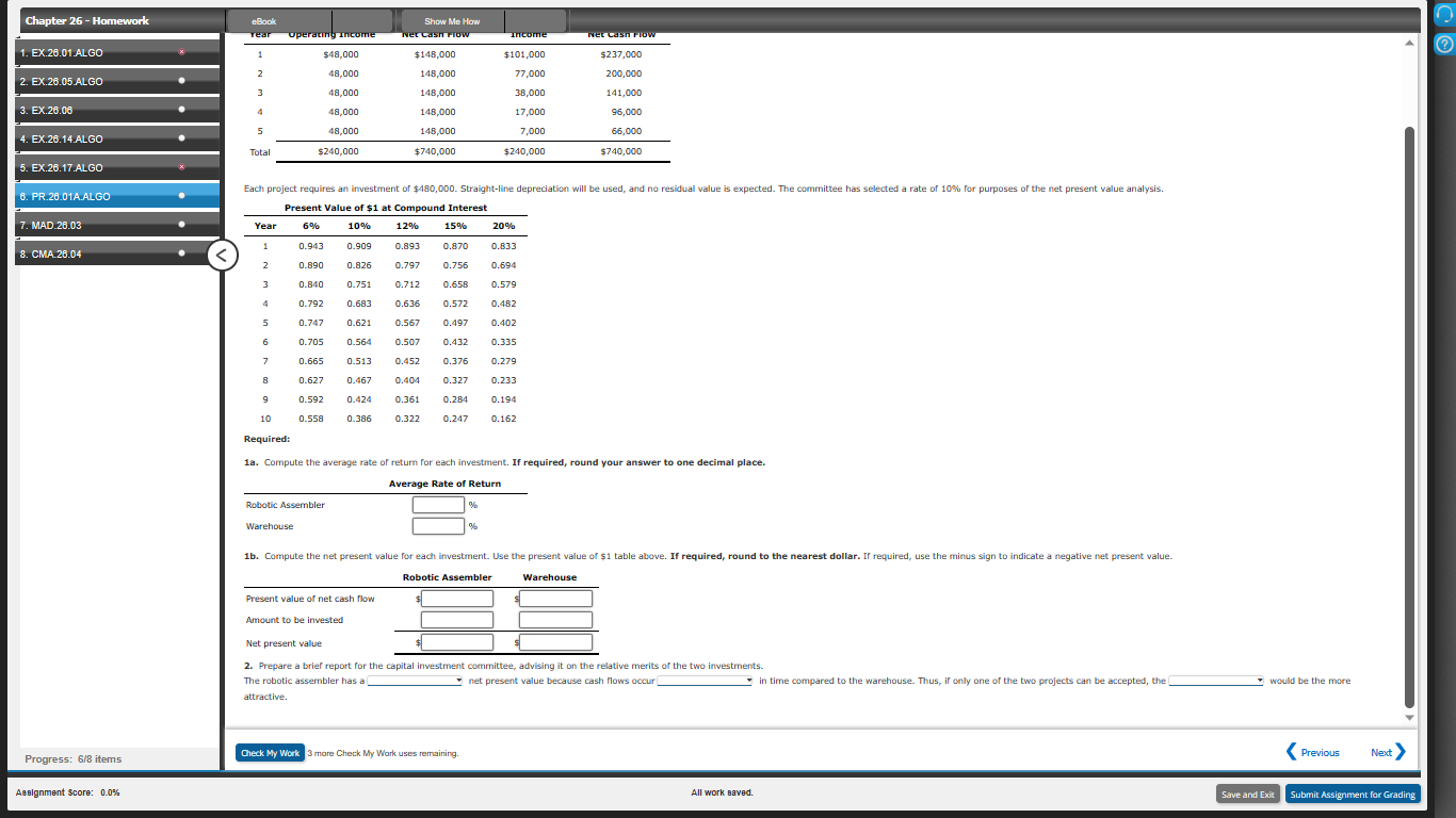 Chapter 26 - Homework Back Show Me How Average