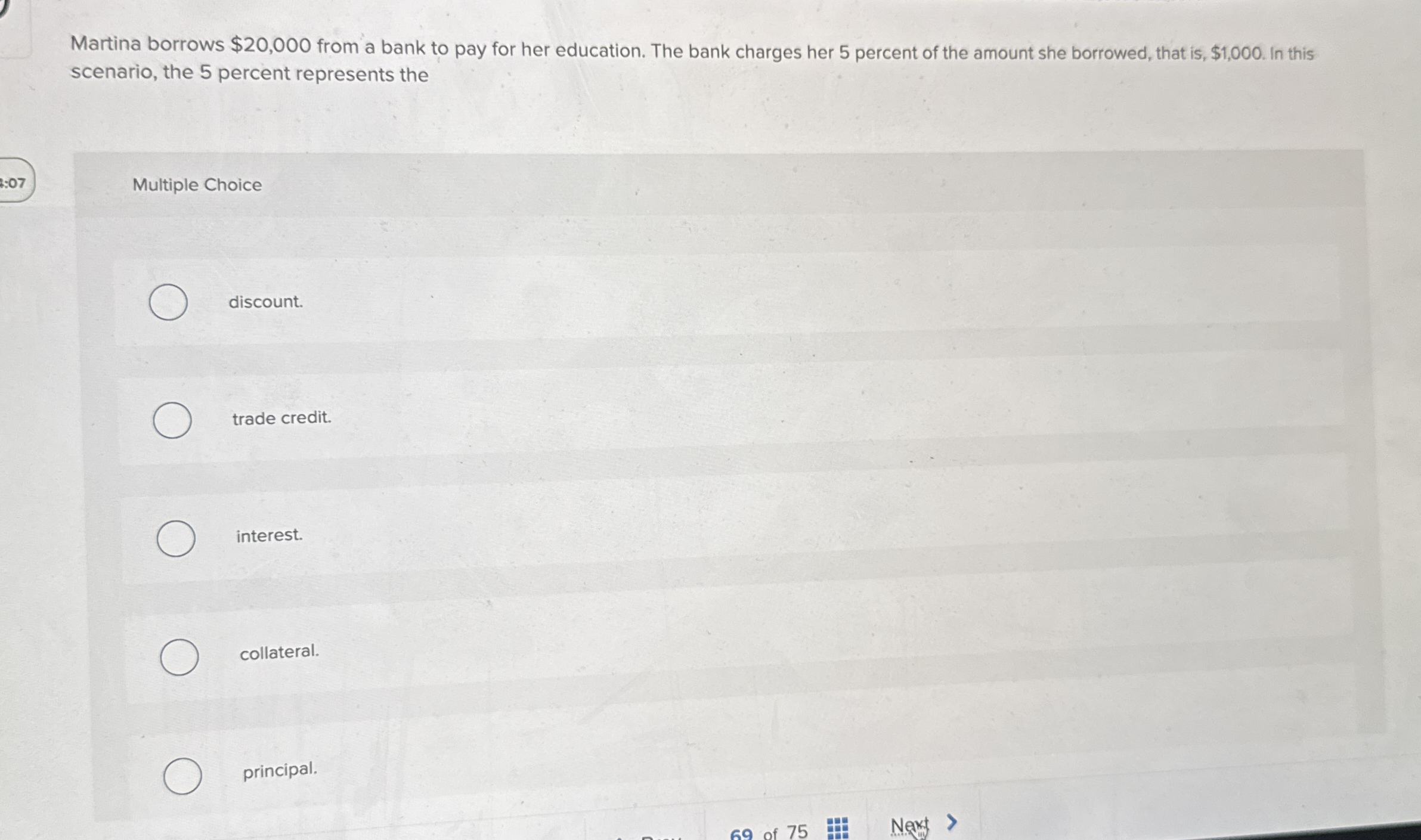 Martina borrows $ 2 0 , 0 0 0 from a bank to pay