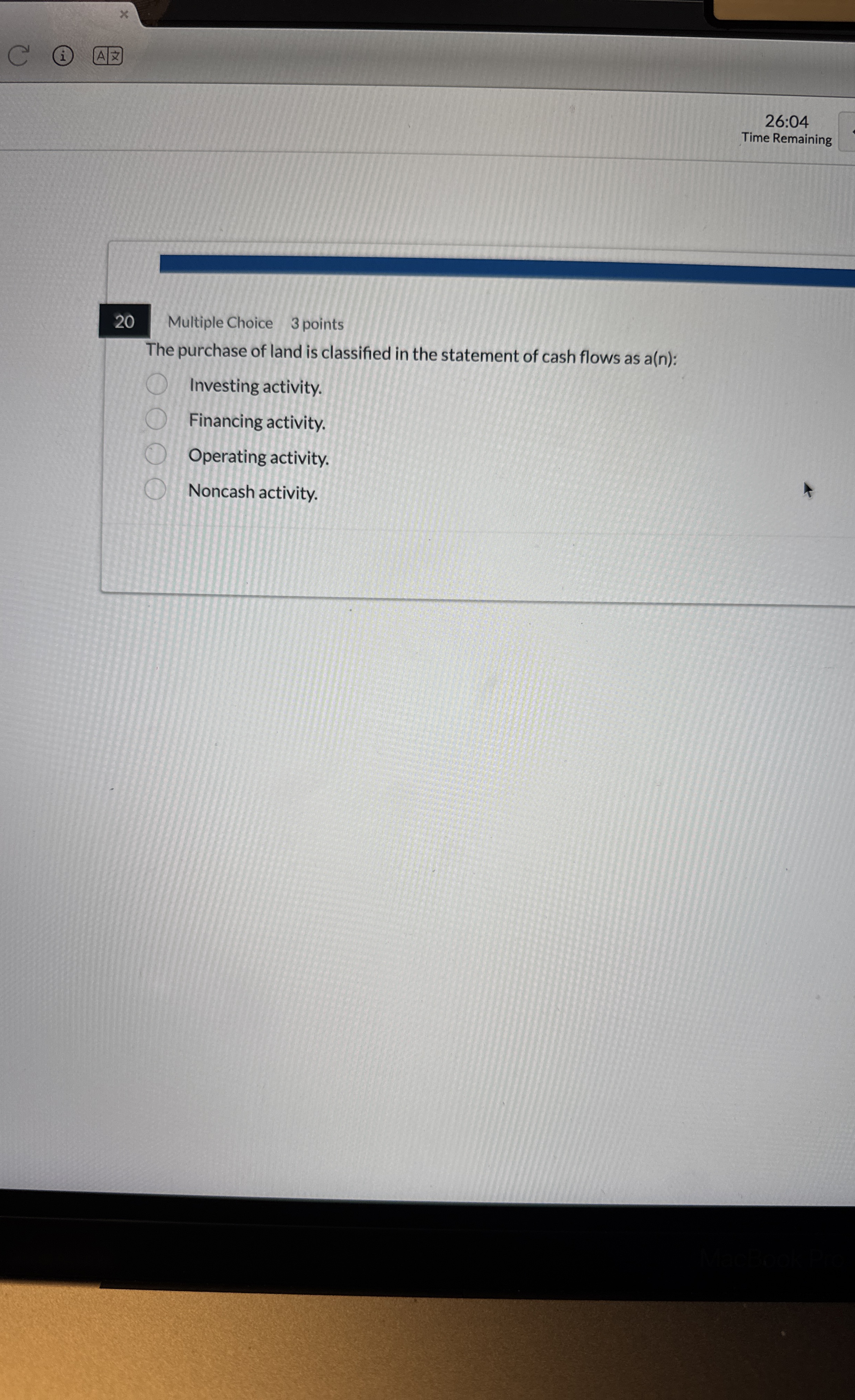 2 6 : 0 4 Time Remaining 2 0 Multiple Choice 3