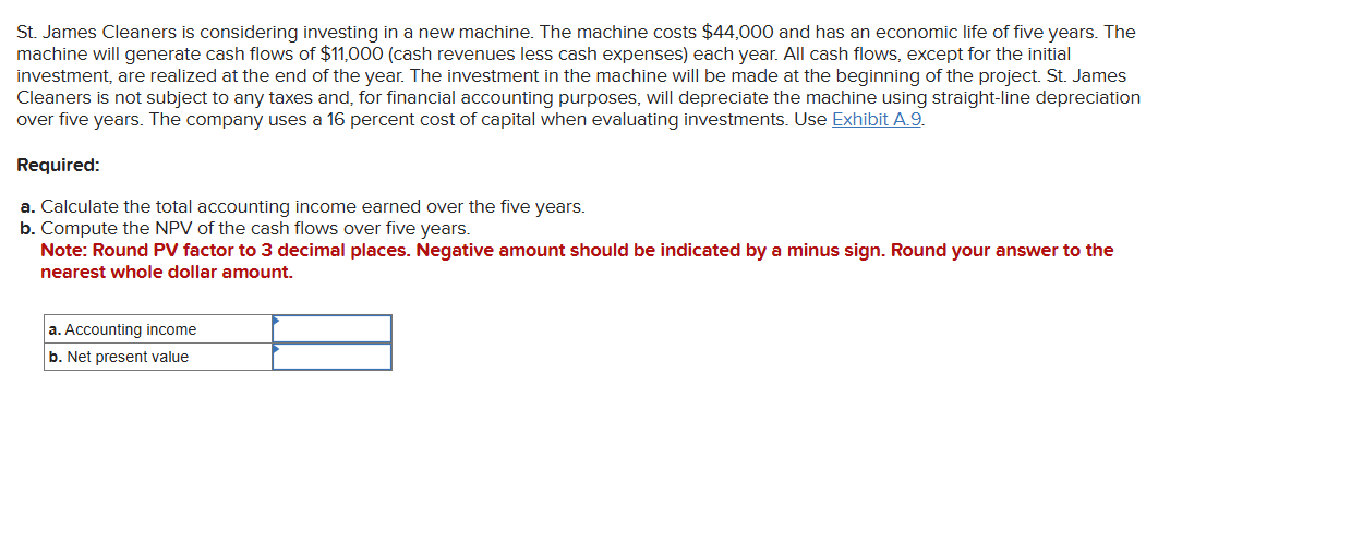 St . James Cleaners is considering investing in a