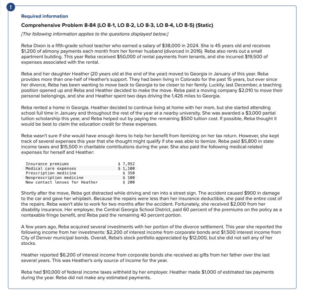 Required information Comprehensive Problem 8-84