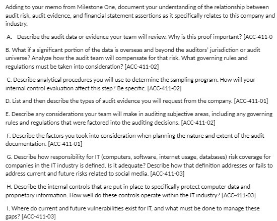 Adding to your memo from Milestone One, document