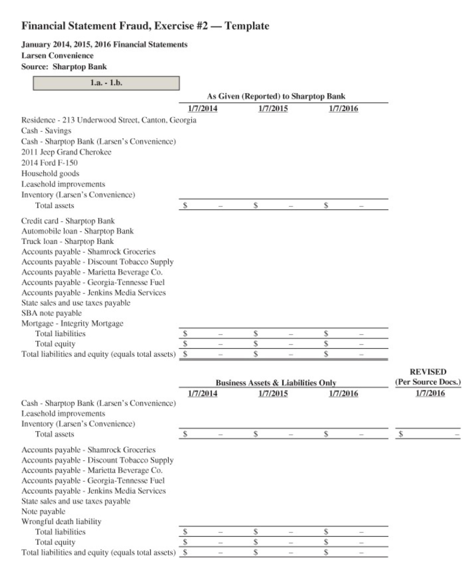 Financial Statement Fraud, Exercise #2 - Template