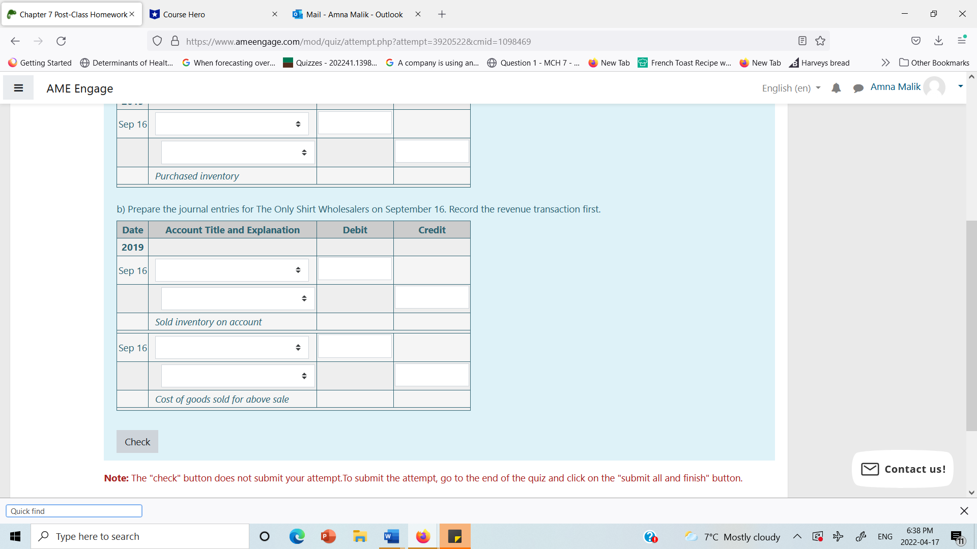Chapter 7 Post-Class Homework X *Course Hero X