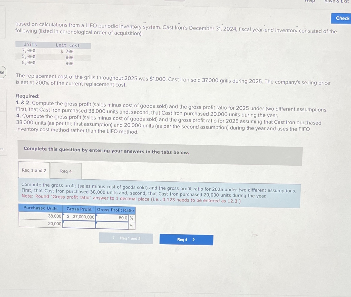 Check based on calculations from a LIFO periodic