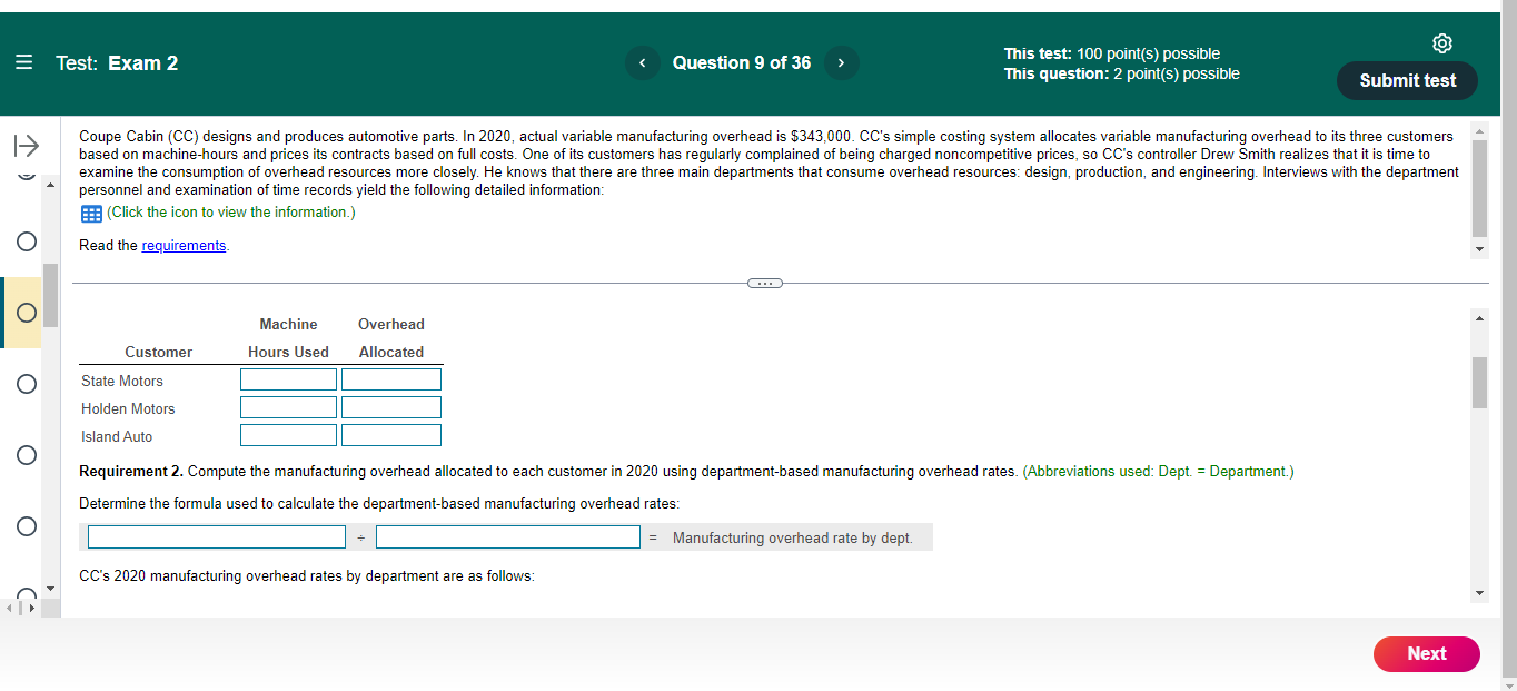 This lest: 100 point(s} possible This question: 2
