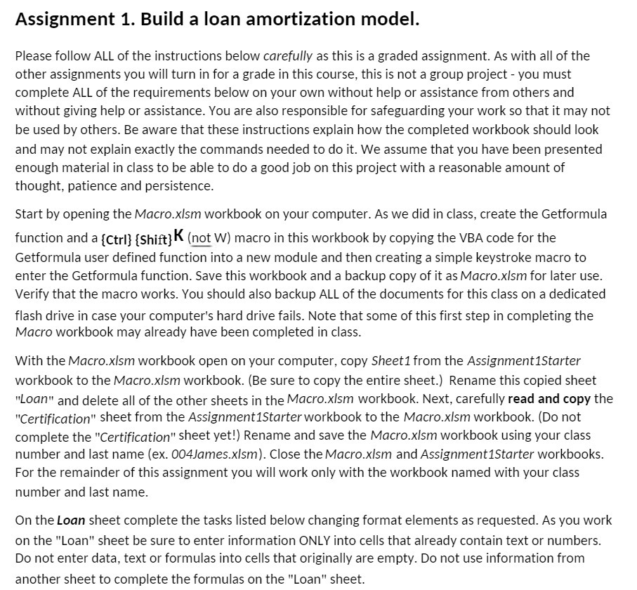 Assignment 1. Build a loan amortization model.
