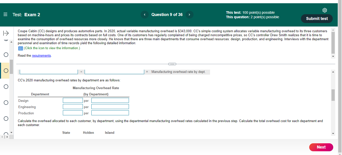 This lest: 100 point(s} possible This question: 2
