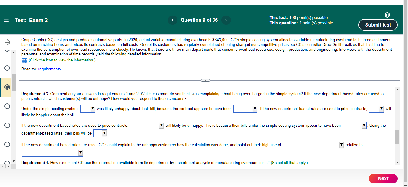 This lest: 100 point(s} possible This question: 2