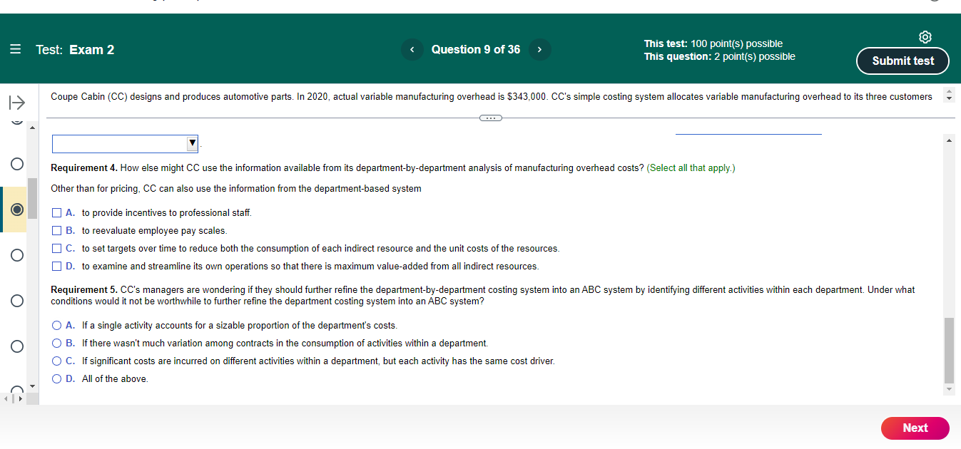 This lest: 100 point(s} possible This question: 2