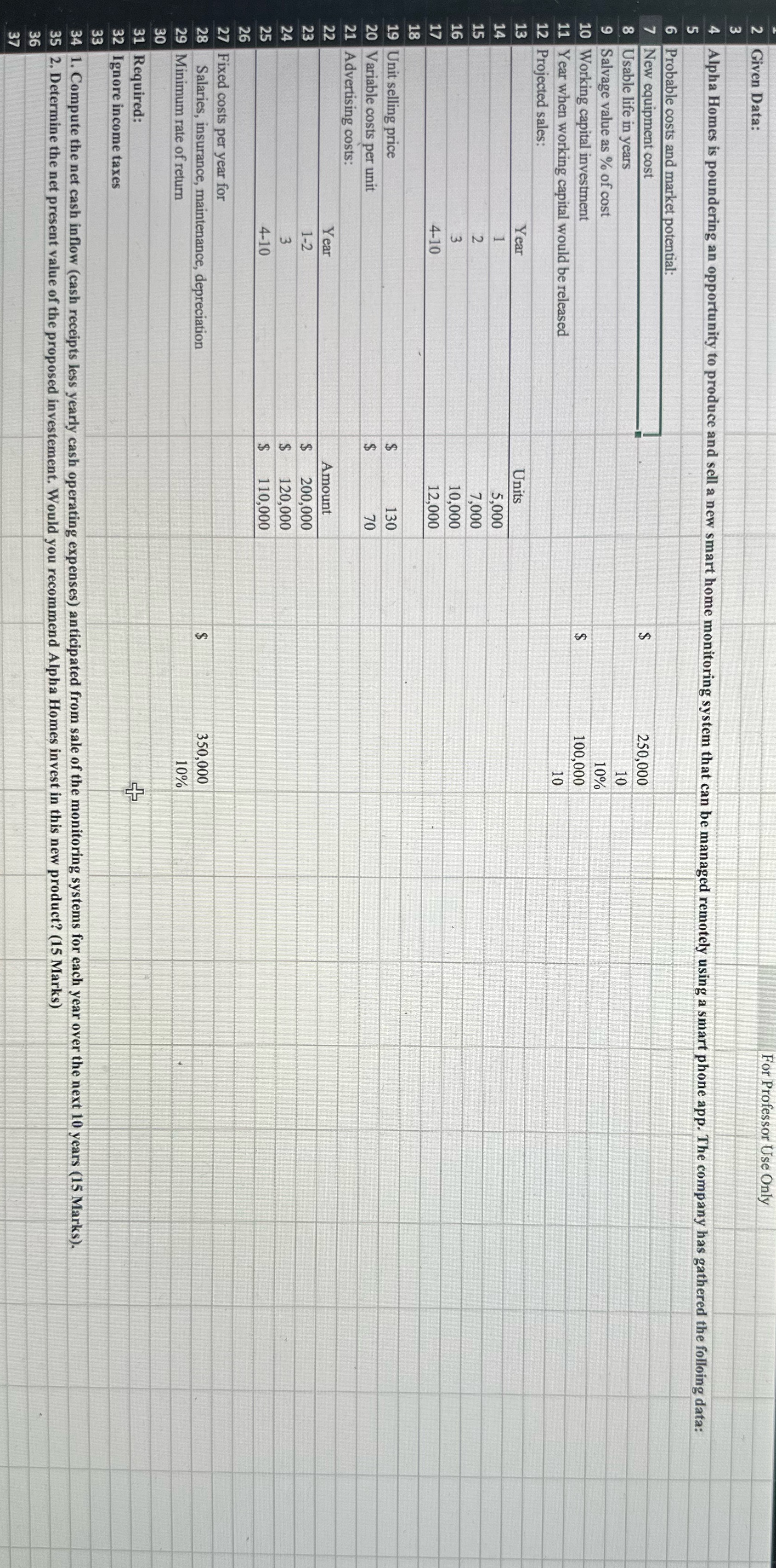 For Professor Use Only Given Data: N MT L O Alpha