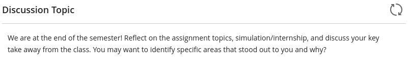 Discussion Topic We are at the end of the