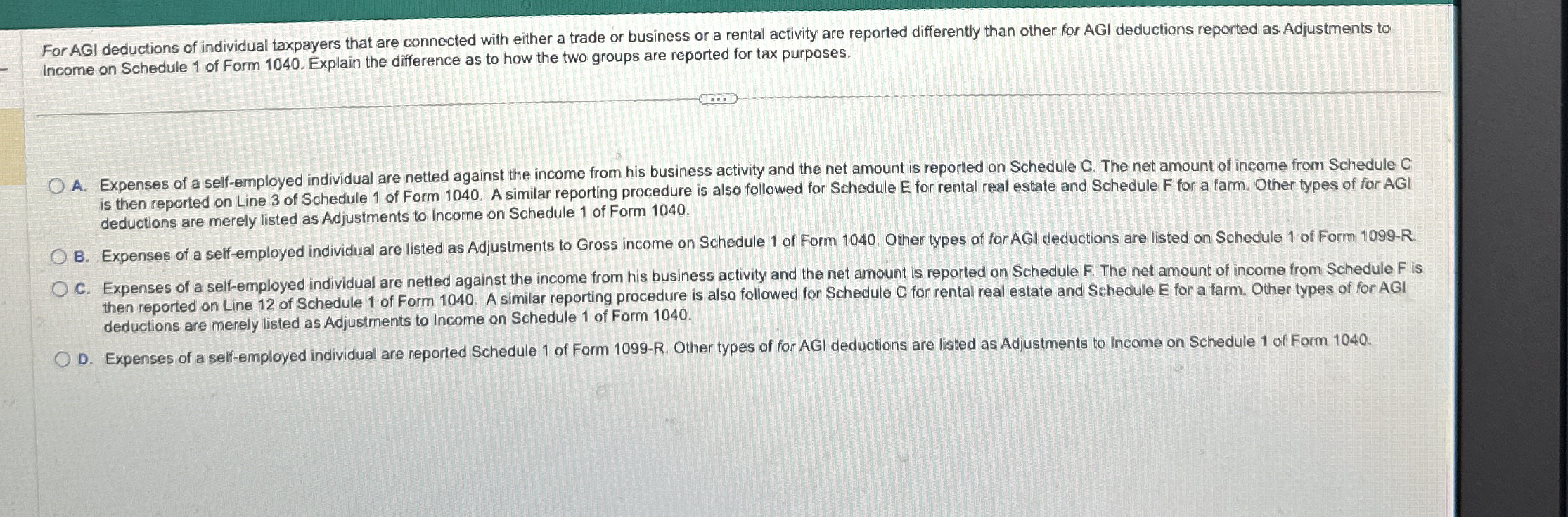 For AGI deductions of individual taxpayers that