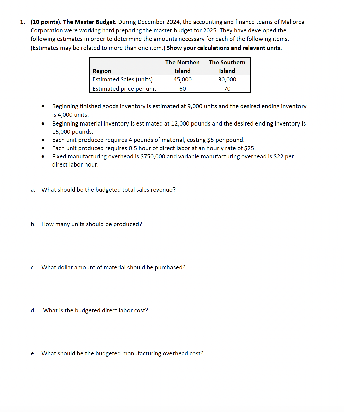 The Master Budget. During December 2 0 2 4 , the