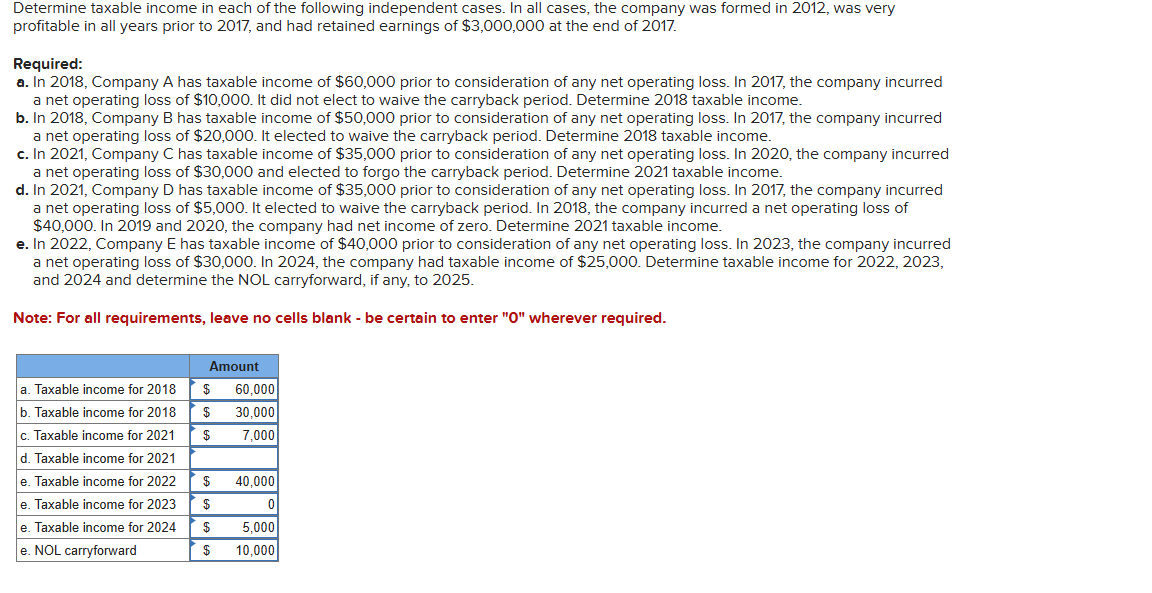 Determine taxable income in each of the following