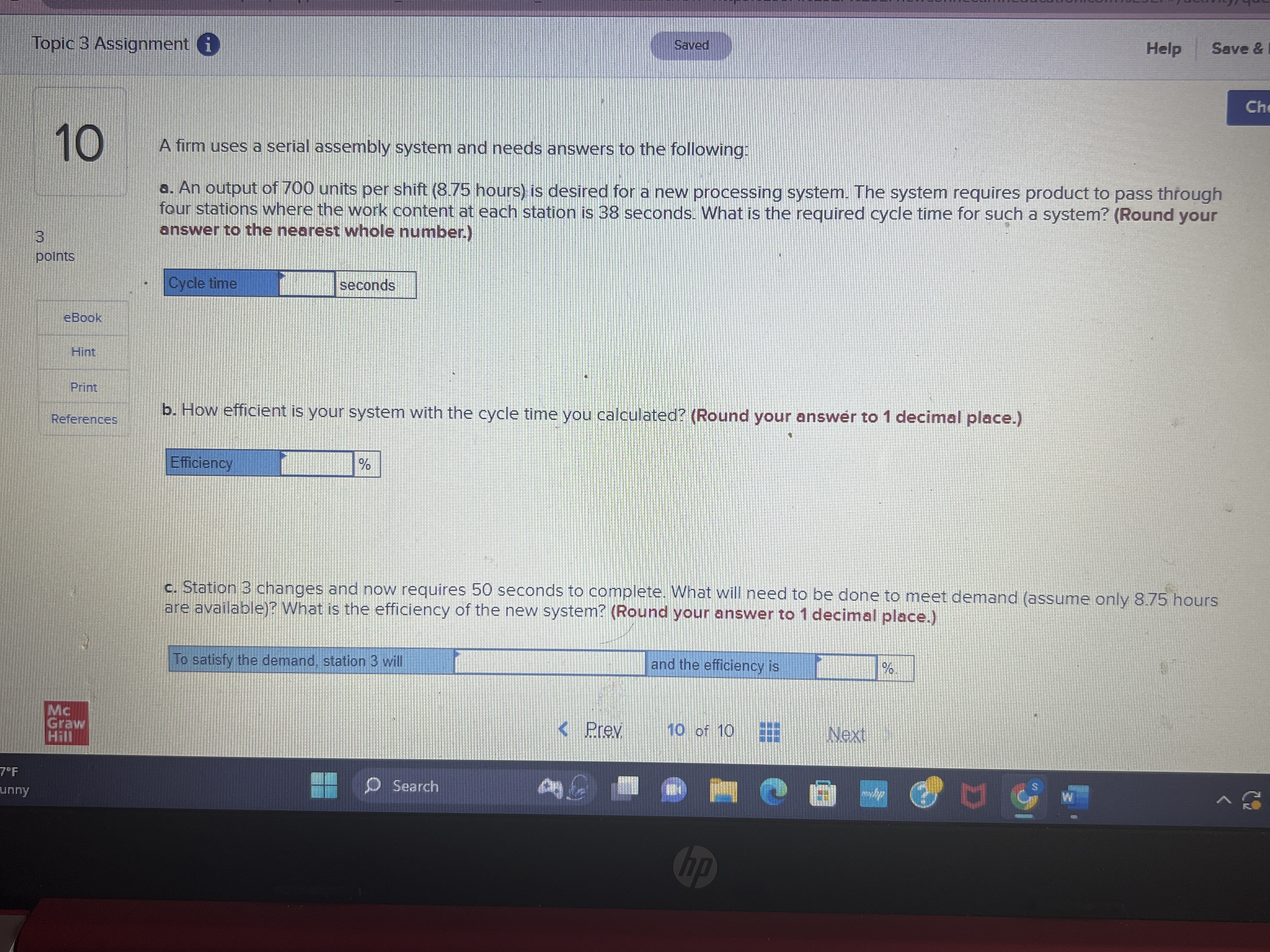 Topic 3 Assignment i Saved Help Save & Ch 10 A