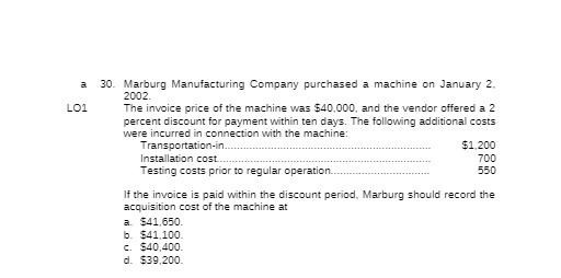 a 30. Marburg Manufacturing Company purchased a