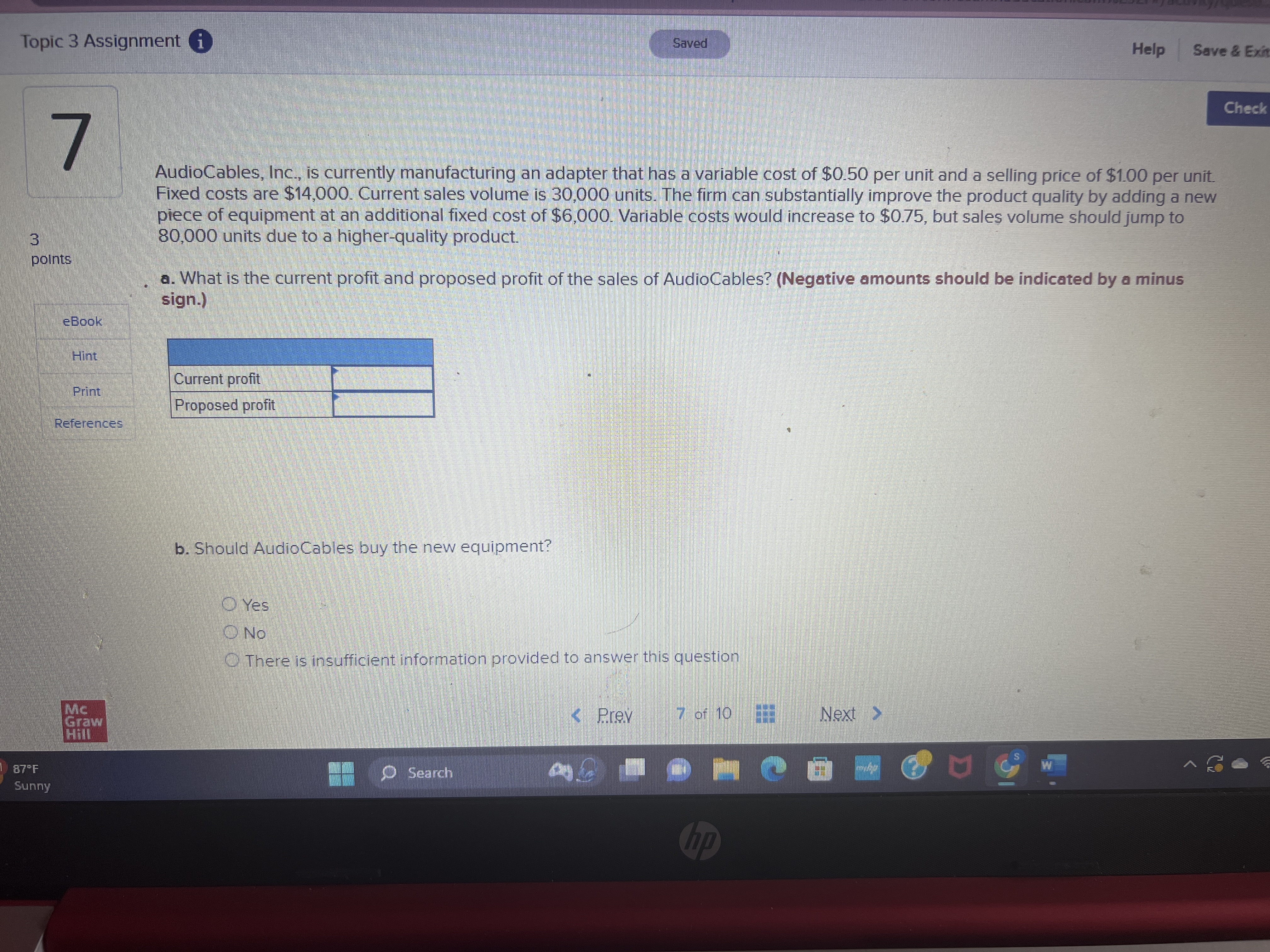 Topic 3 Assignment i Saved Help Save & Ch 10 A