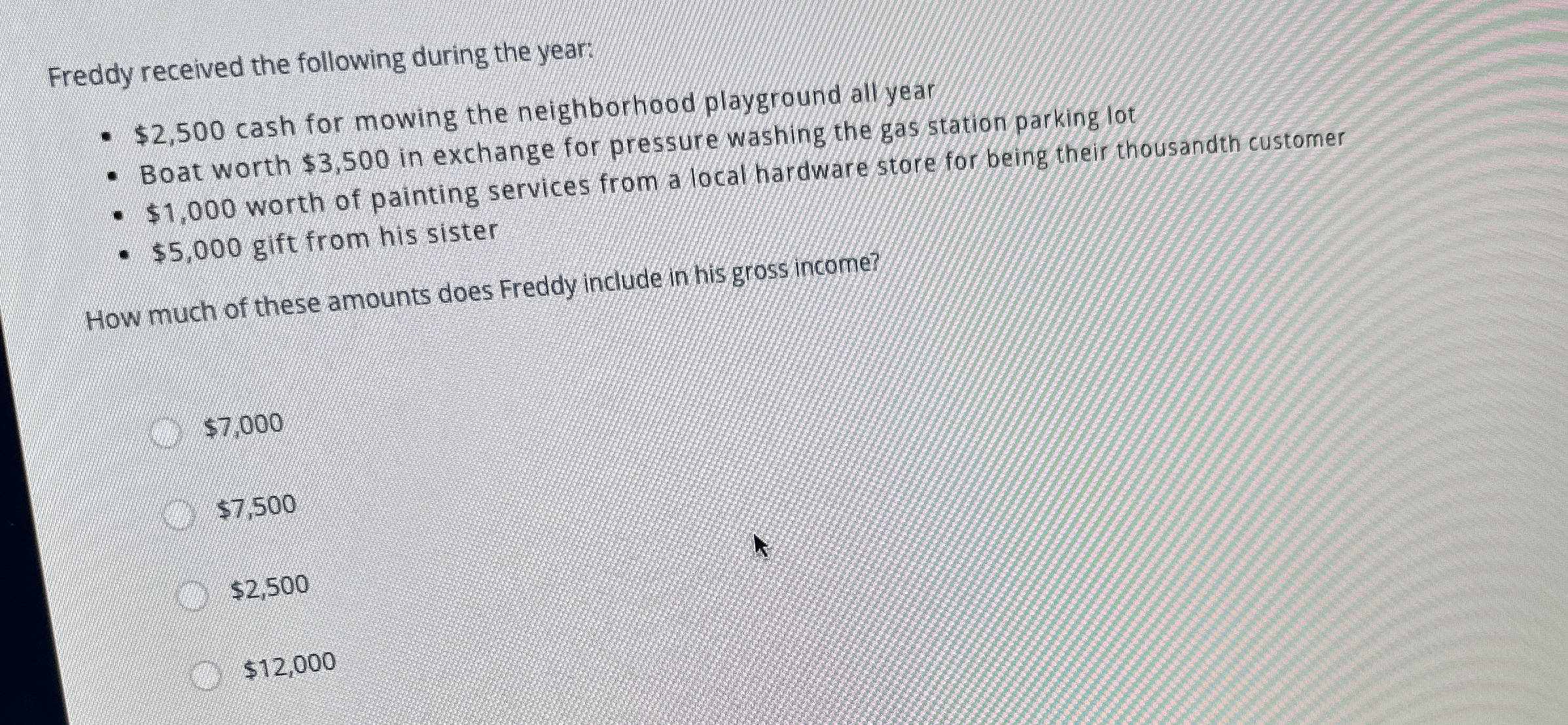 Freddy received the following during the year: $