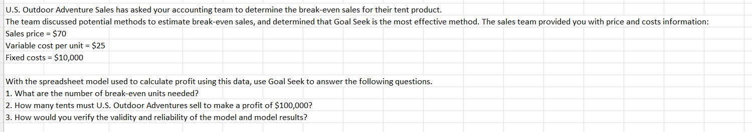 U . S . Outdoor Adventure Sales has asked your