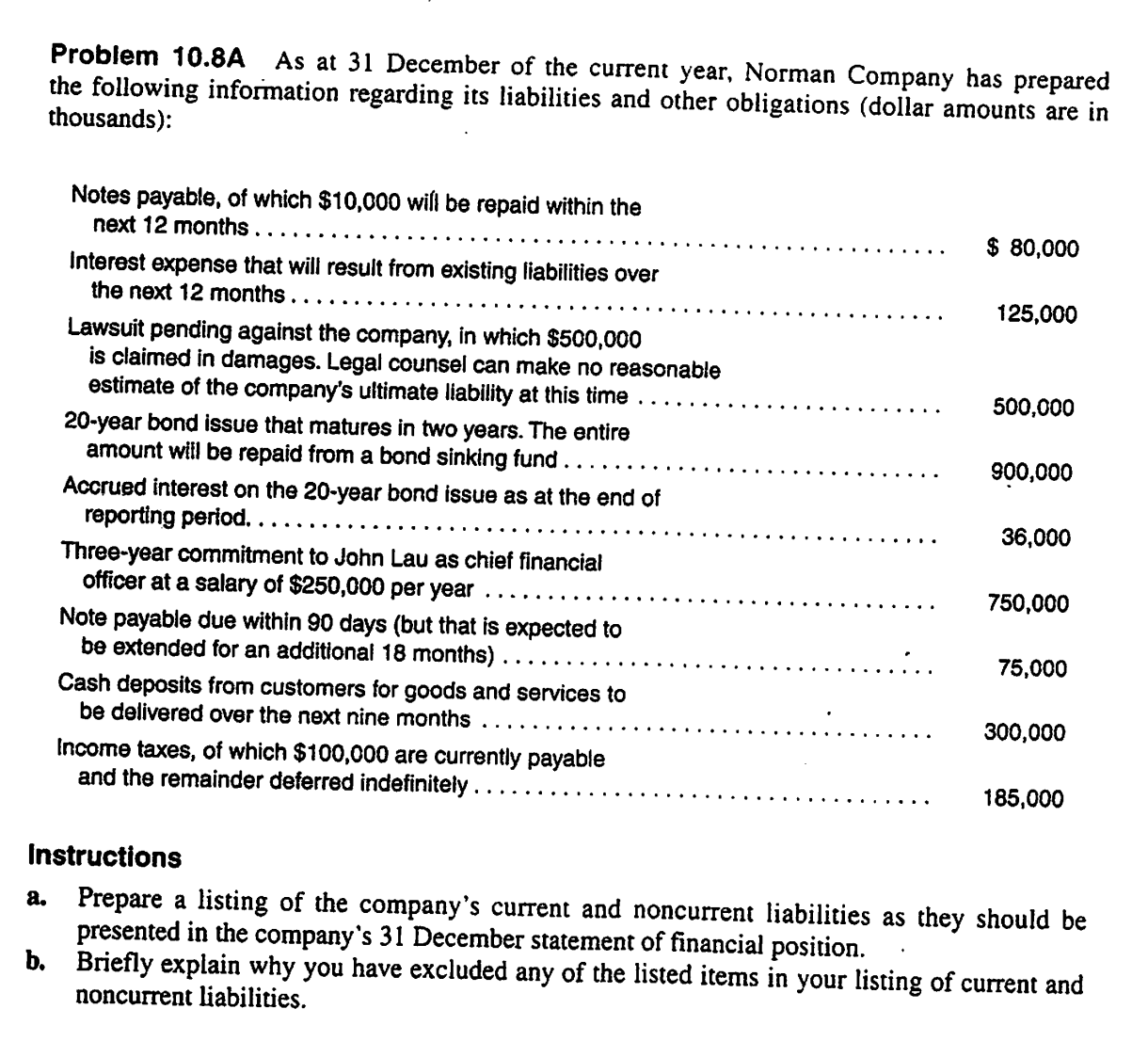 Problem 1 0 . 8 A As at 3 1 December of the