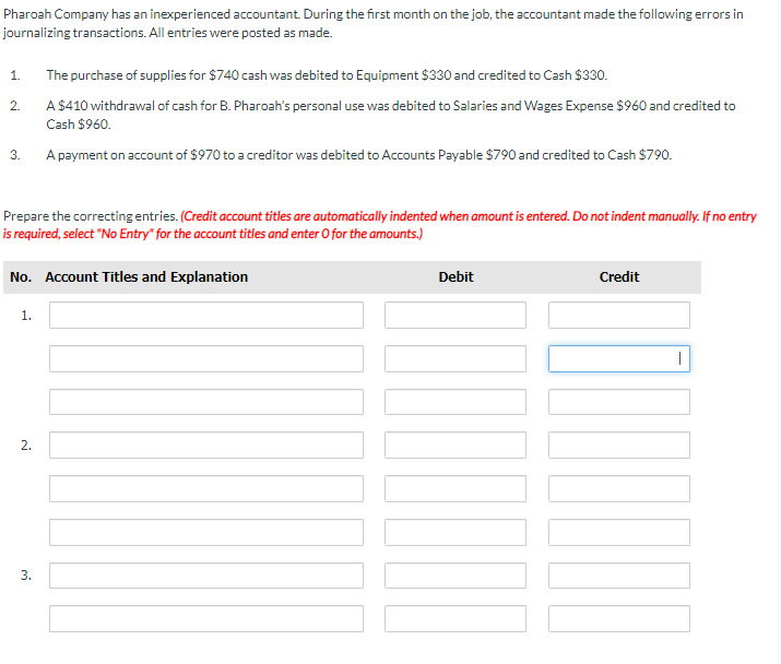 Pharoah Company has an inexperienced accountant.