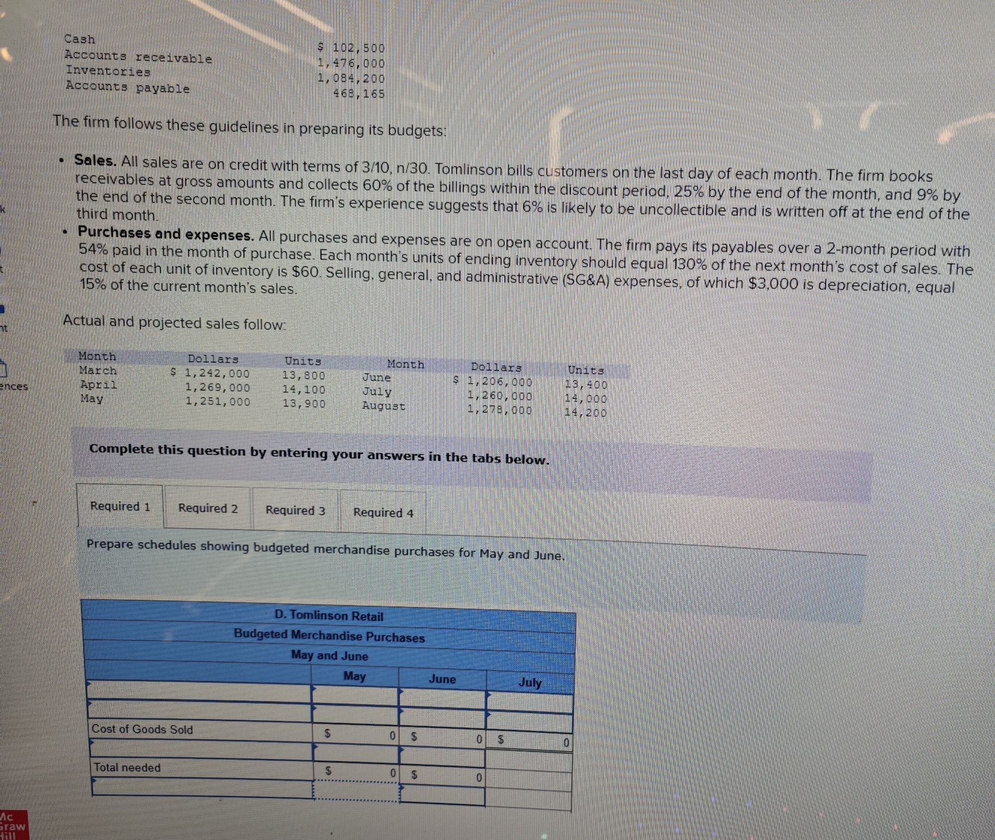 ` ` ` Cash Accounts receivable Inventories $ 1 0