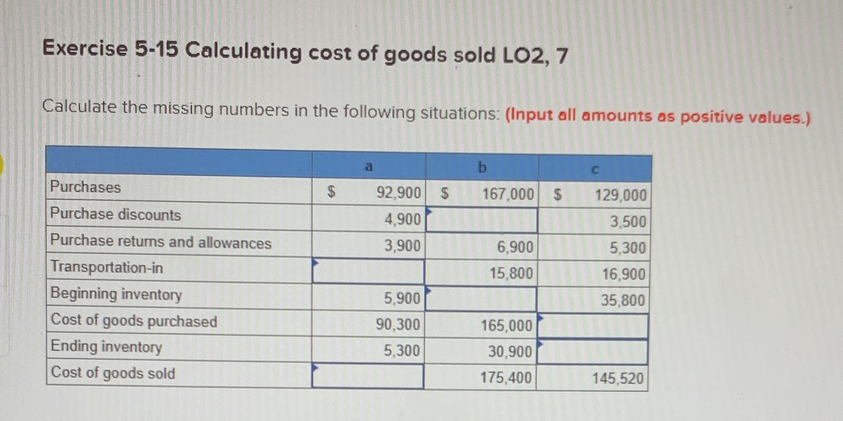 Accounting Exercise 5-15 Calculating cost of