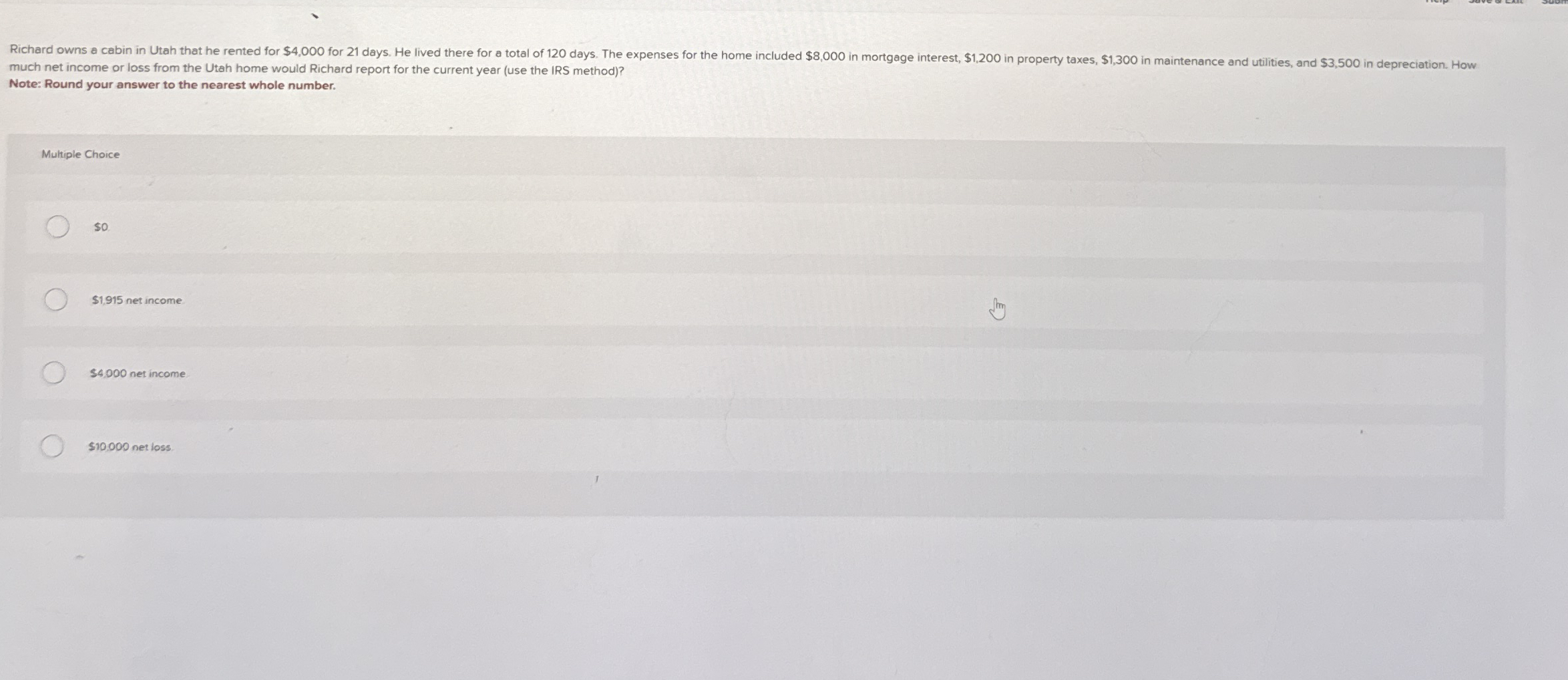 much net income or loss from the Utah home would