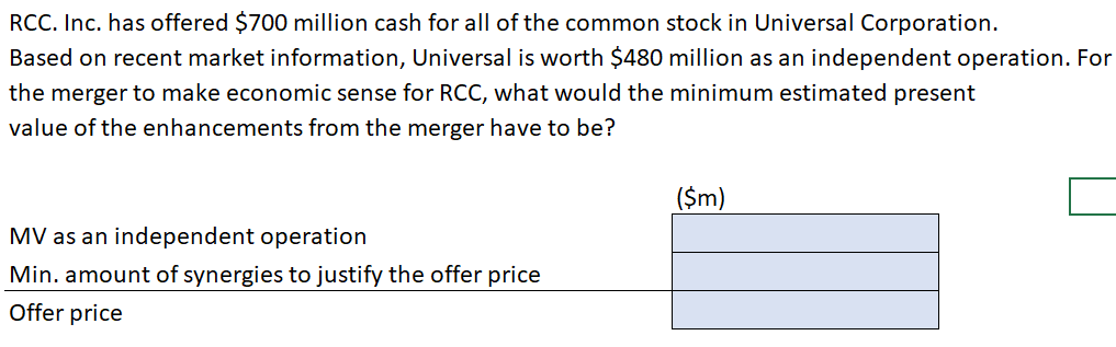 RCC. Inc. has offered $700 million cash for all