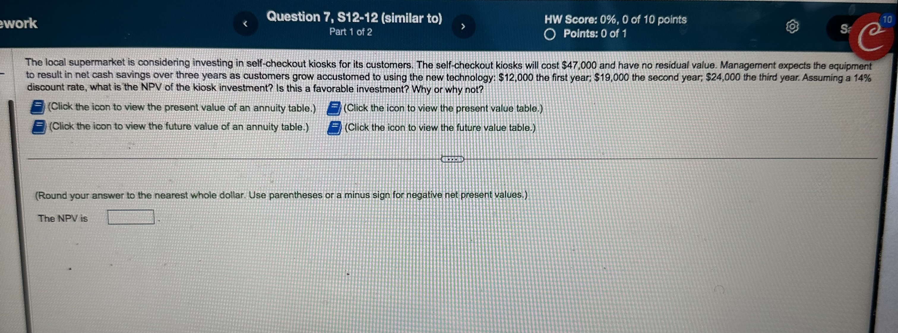 work Question 7, S12-12 (similar to) HW Score: