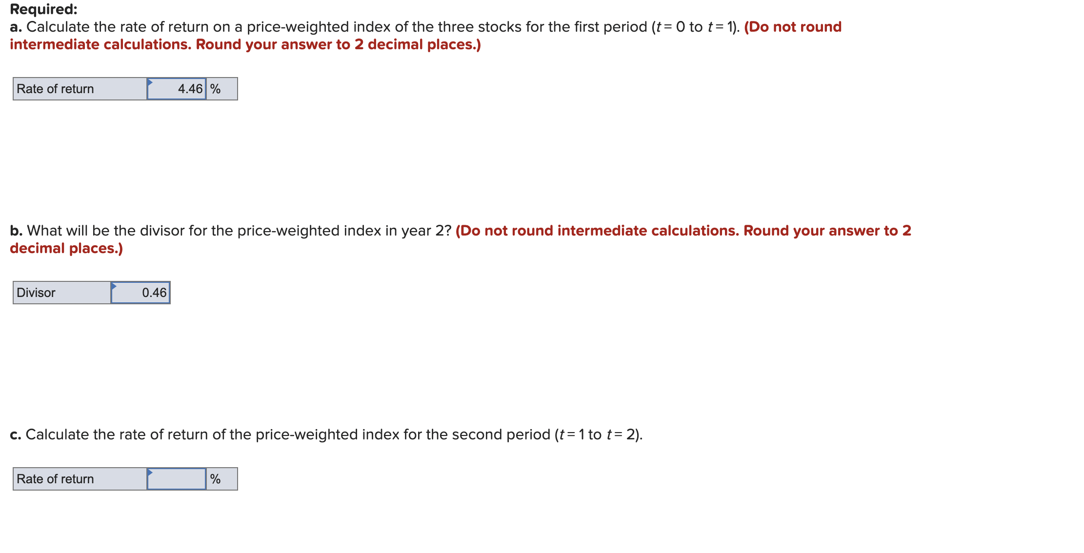 Consider the three stocks in the following table.