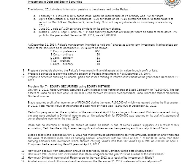 Investment in Debt and Equity Securities The