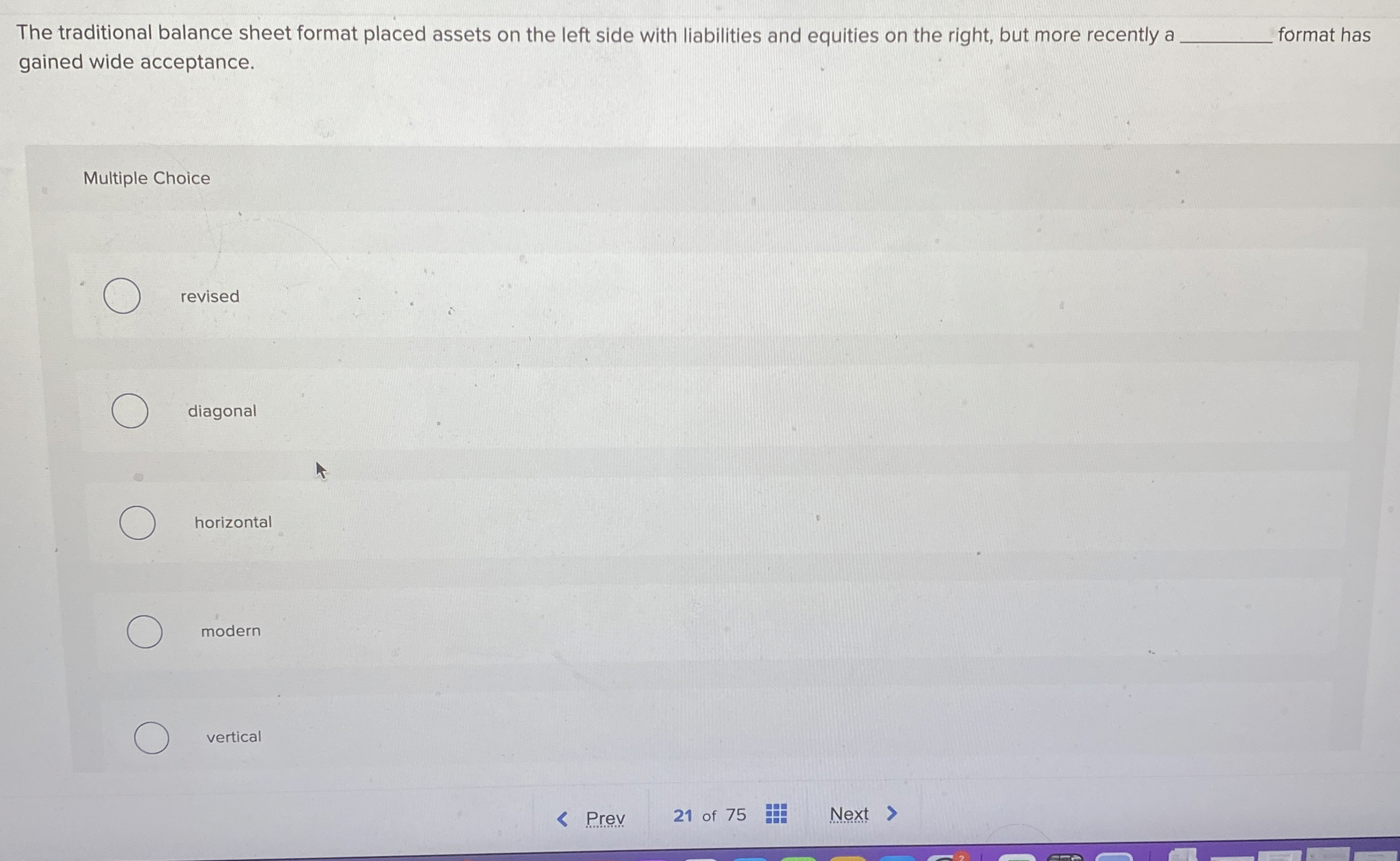 The traditional balance sheet format placed