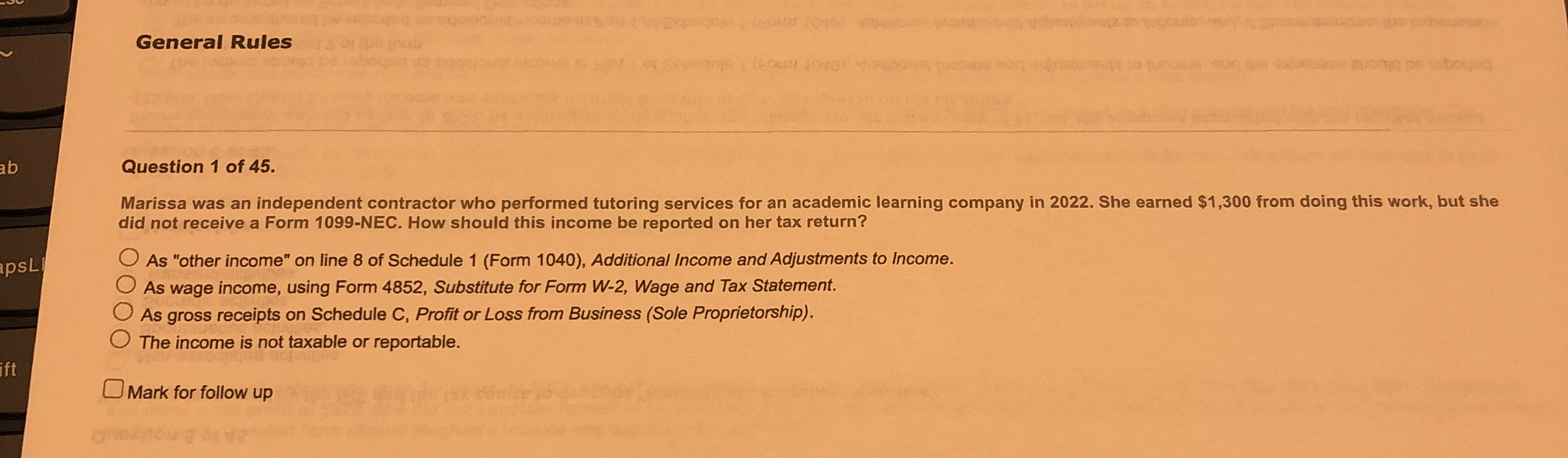 General Rules Question 1 of 4 5 . Marissa was an