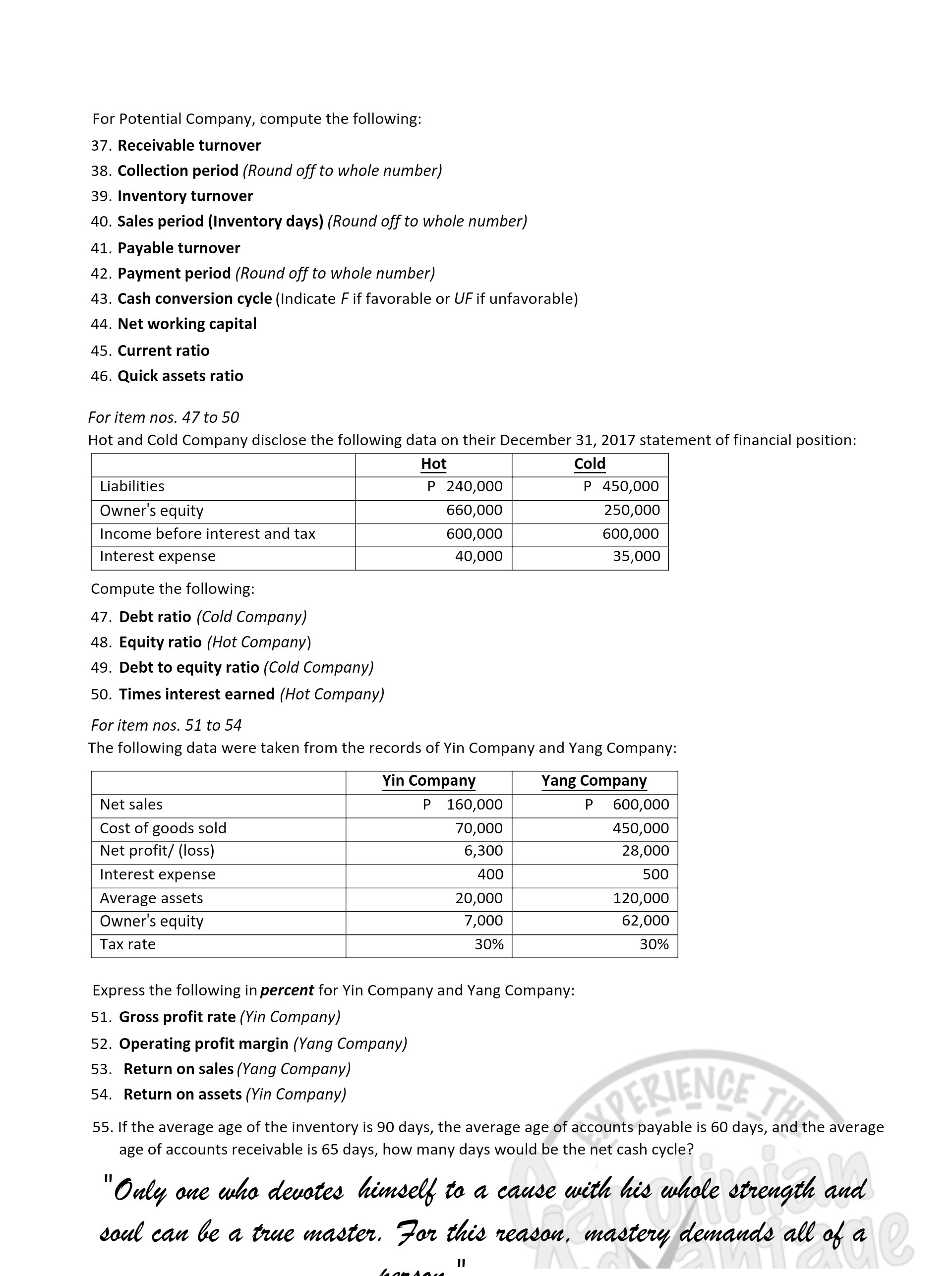 For Potential Company, compute the following: 37.