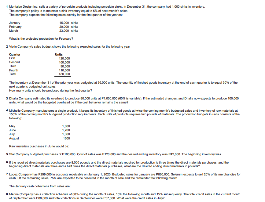 1 Montalbo Design Inc. sells a variety of