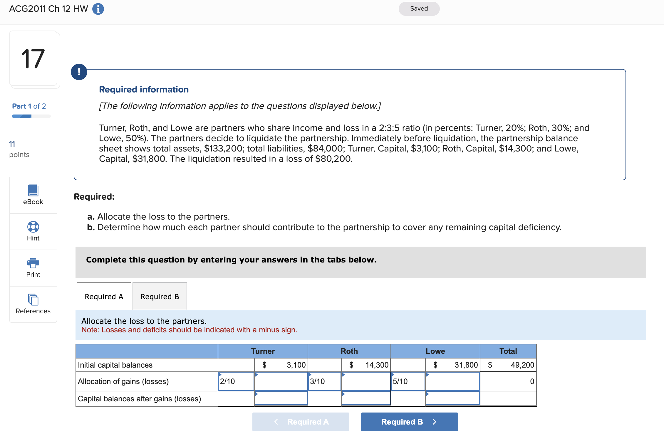 ACG2011 Ch 12 HW i Saved 17 Required information