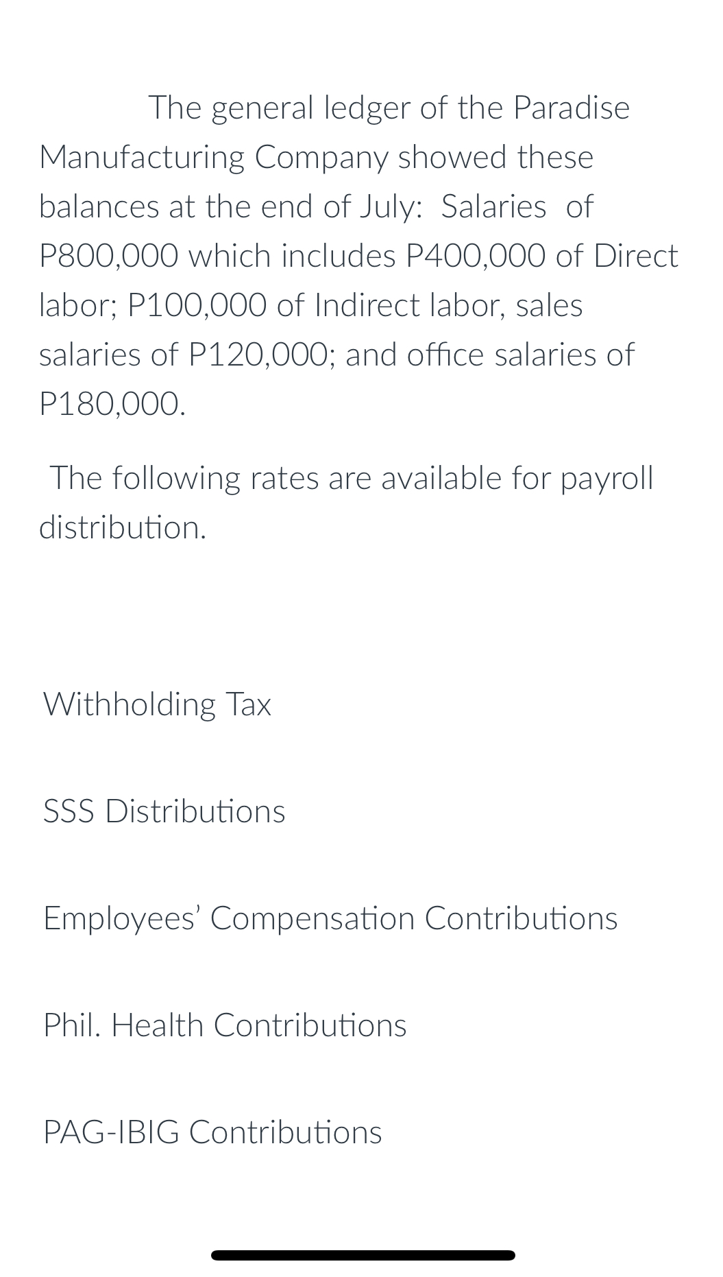 The general ledger of the Paradise Manufacturing
