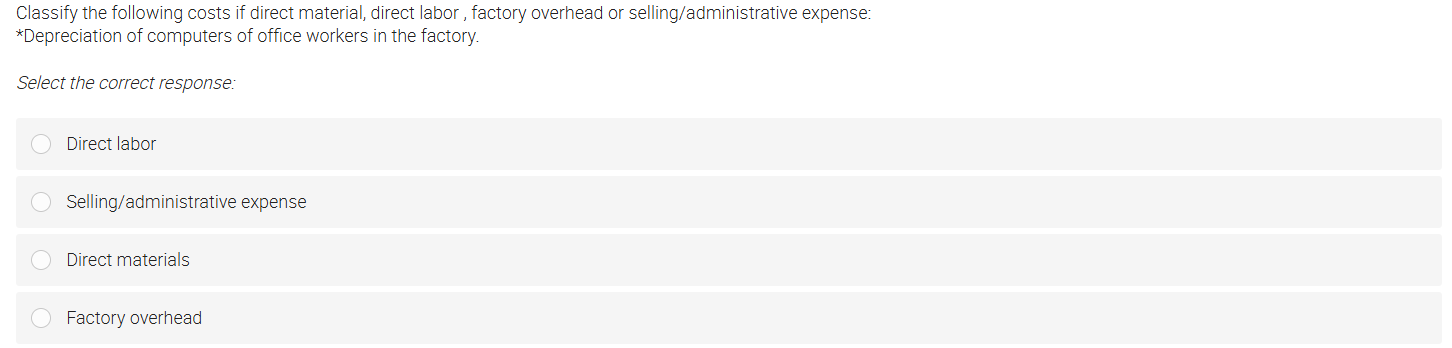 Classify the following costs if direct material,