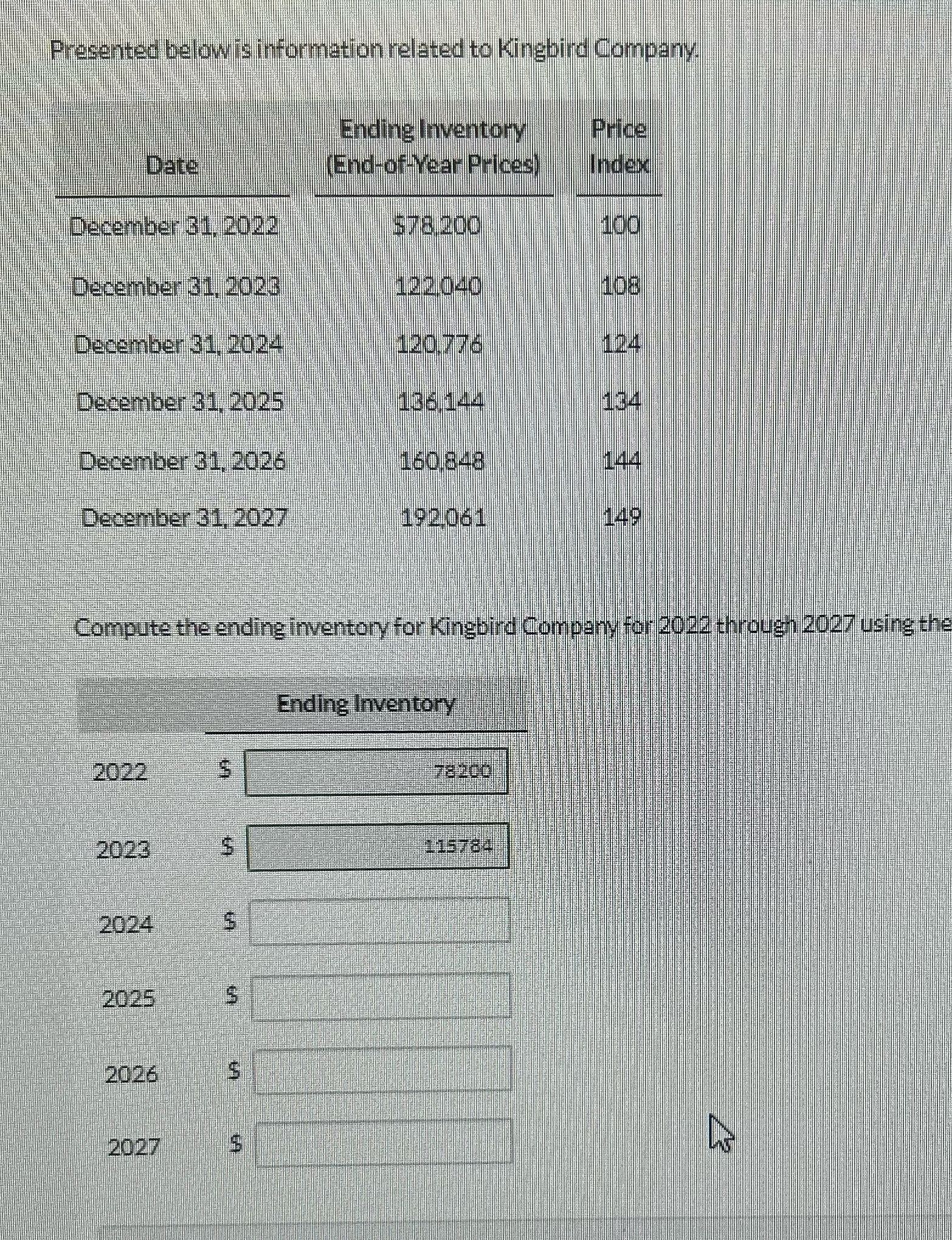 Presented below is information related to