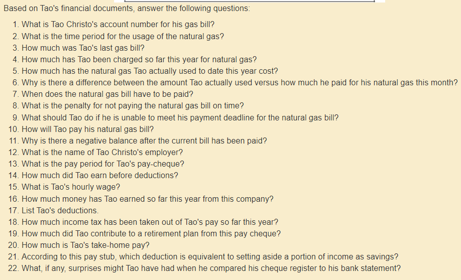 Tao's first bank statement arrived via