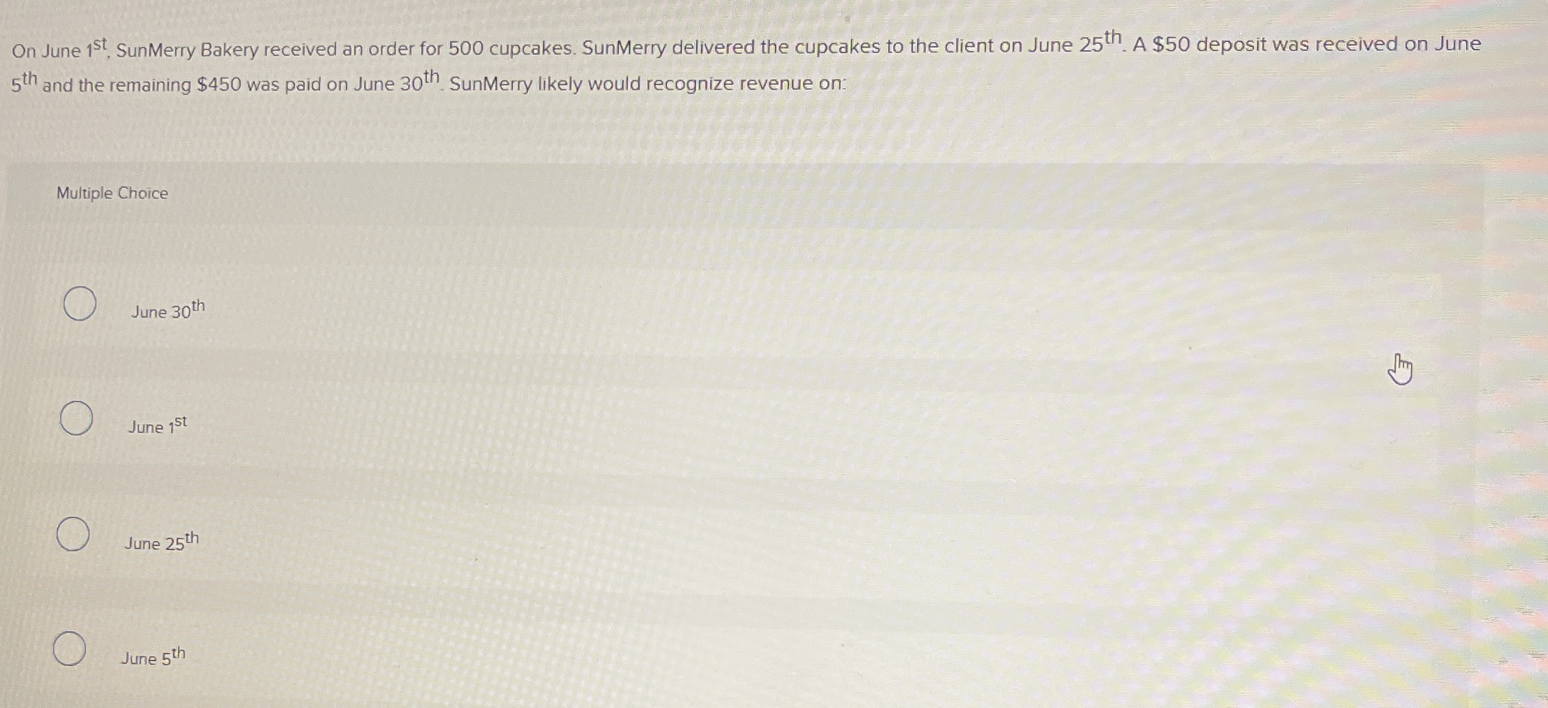 On June 1 s t , SunMerry Bakery received an order