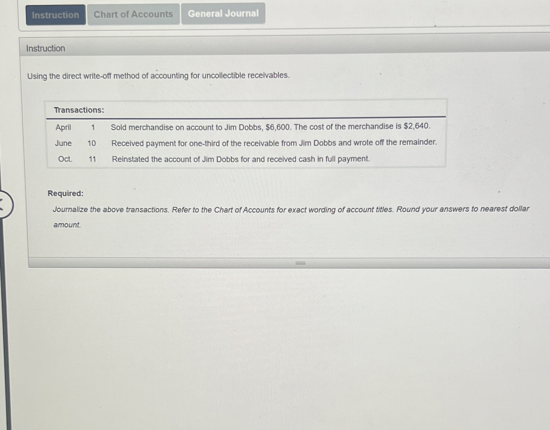 Instruction Using the direct write - off method