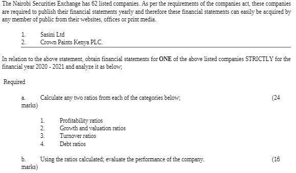 The Nairobi Securities Exchange has 62 listed