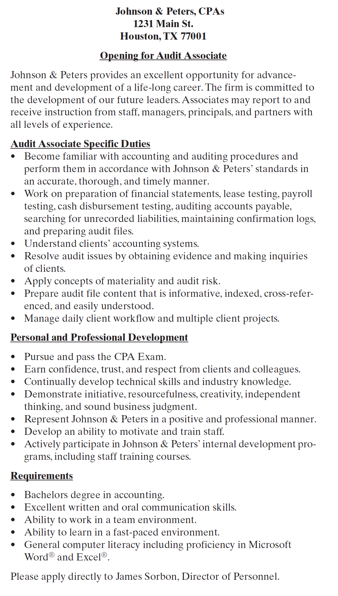 Johnson & Peters, CPAs 1231 Main St. Houston, TX