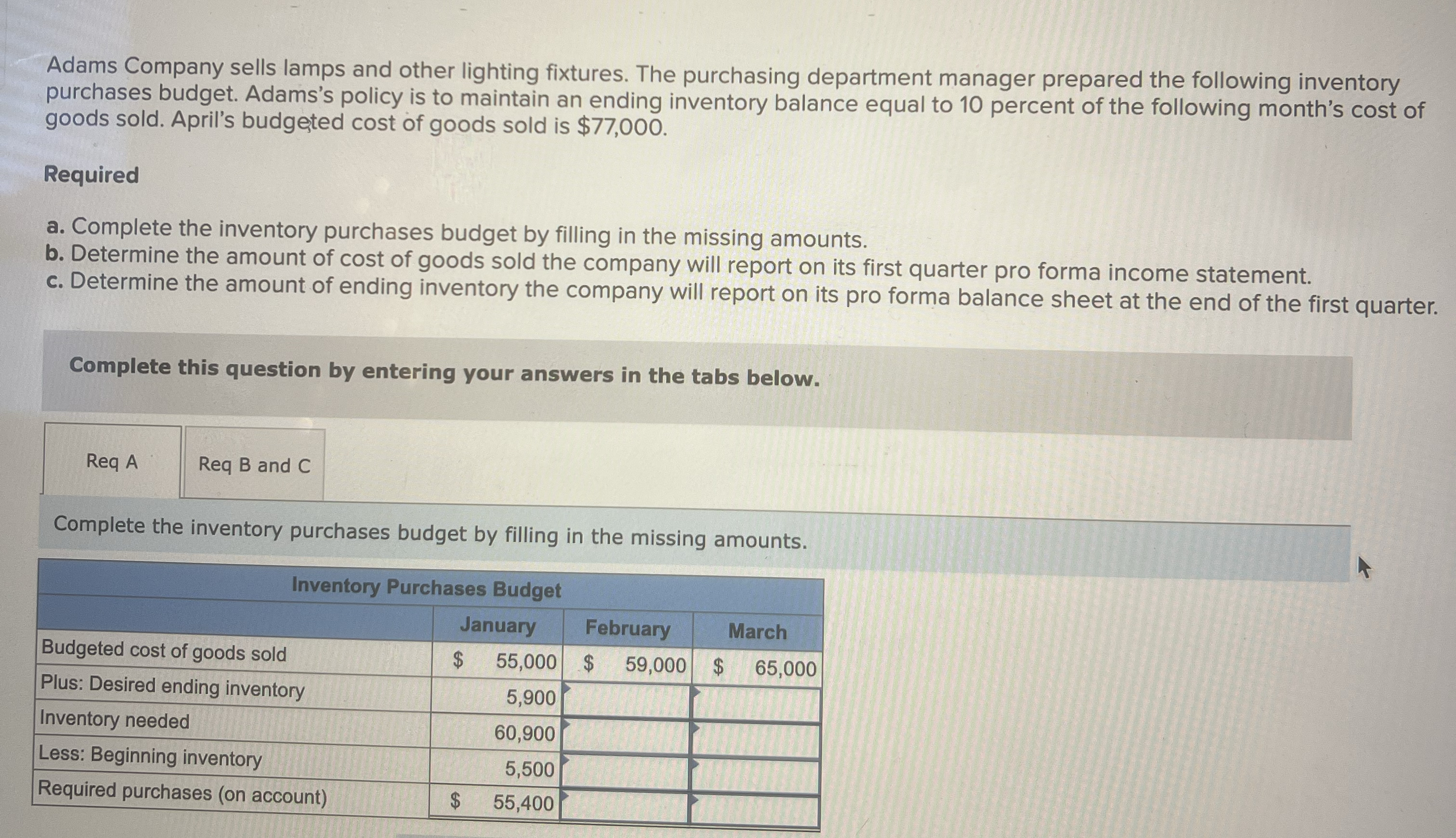 Adams Company sells lamps and other lighting