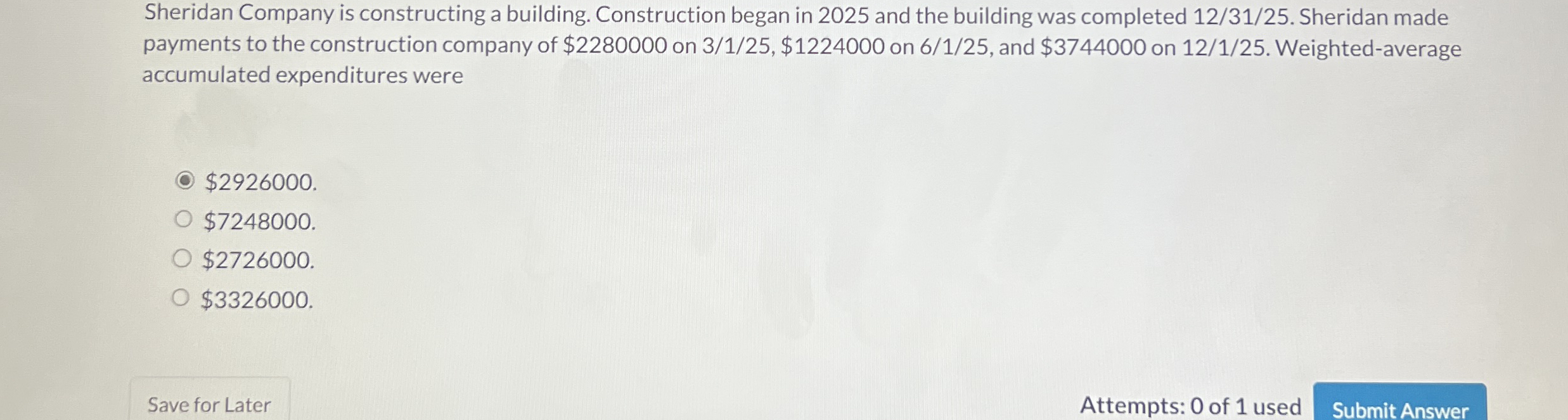 Sheridan Company is constructing a building.