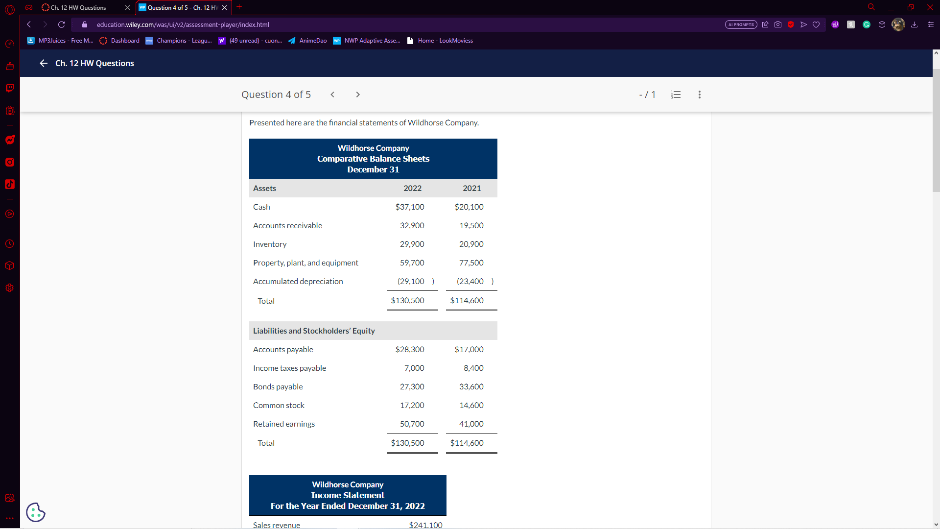 O ()Ch. 12 HW Questions X we Question 4 of 5 -